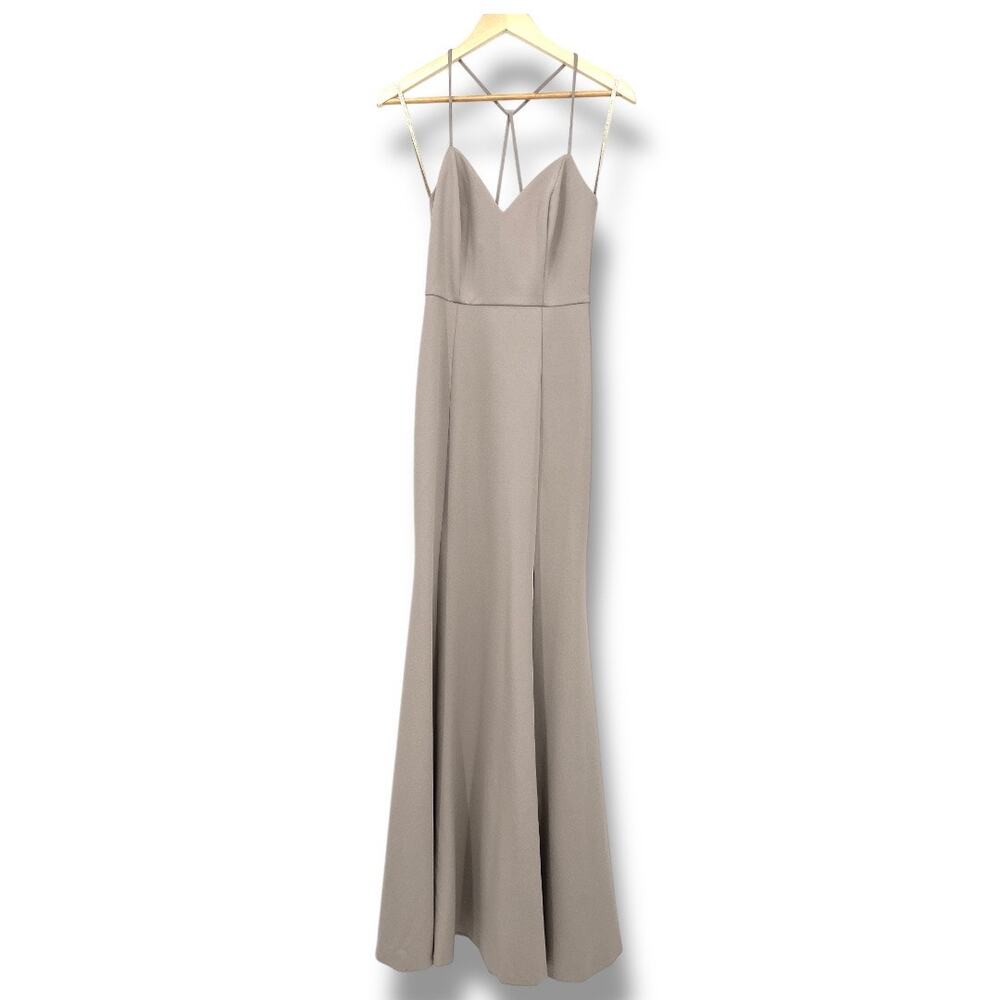 Jenny Yoo Strappy Maxi Dress Thigh Slit‎ Dress Women’s 6 Muted Mauve Bridesmaid